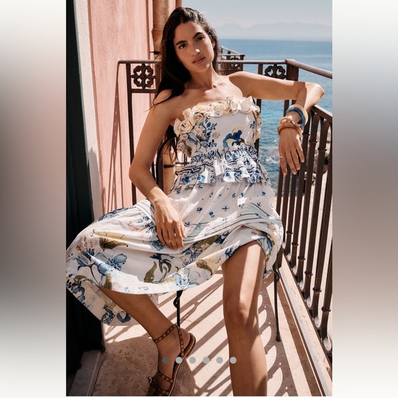 Anthropologie NWT Maeve Linen Blend Strapless Knee-Length Dress size S. - Picture 3 of 16